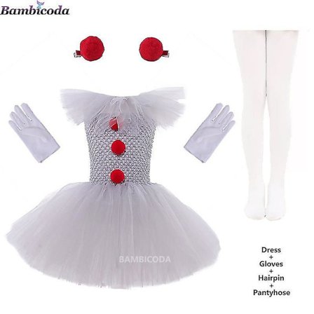 Grå piger Halloween kostume Tutu-kjole Skræmmende klovne børn Karnevalsfest Cosplay-tøj Børn T
