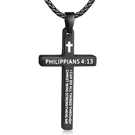 Bibelvers Kors Halskjede Menn Rustfritt Stål Herre Halskjede, Svart/Gull/Sølv Korsanheng