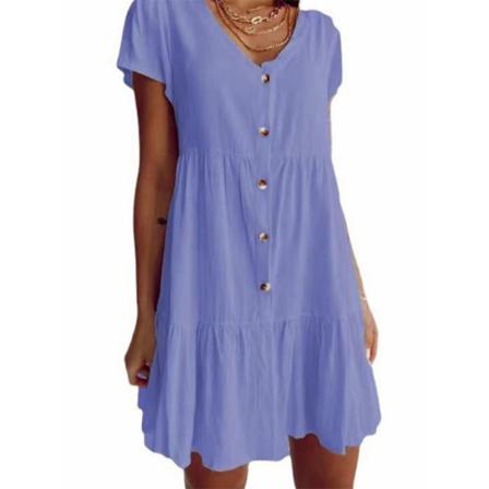 Kvinnor Kortärmad Summer Beach Sundress V-ringad Miniklänning
