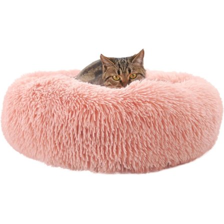 Vaaleanpunainen 50 cm:n pyöreä pehmeä lemmikkieläinten sänky, rauhoittava pyöreä koiran- ja kissansänky, pehmeä ja pörröinen lemmikkieläinten matto, 