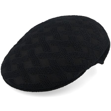 Kangol - Kg Cross Weave 504 Black Flat Cap Flatcap Black Cap - @ Hatstore