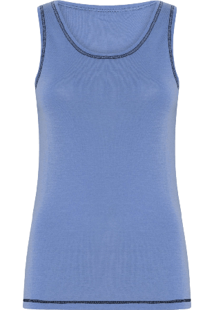 Dovre 100% Merinoull, Topp Med Breda Remmar, Blå Linnen Dam S