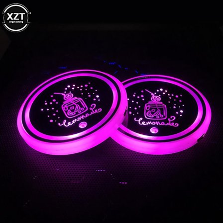 2 st Universal Lysande Bil Vattenkopp Underlägg Hållare 7 Färger Usb Laddning Led Bil Interiör Dekoration Atmosfär Ljus Underlägg| |