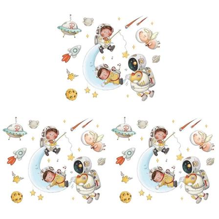 5 Sett Stilige Astronaut Måne Veggdekorative Dekorative Romveggklistremerker 3 Sett 90X30CM 3 Sets 90X30CM