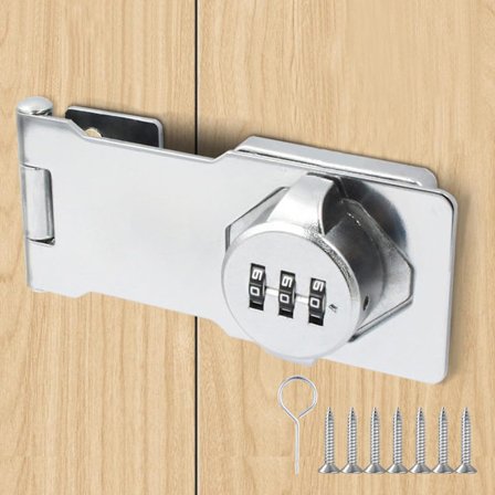 Sølv Kombinationshængelås Sikkerhedsskab Lås Haspelås til Låsning af Døre, Skabe og Skuffer, Have