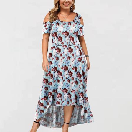 Plus Size Dam Klänning Sommar Print Blomstertryck Casual O