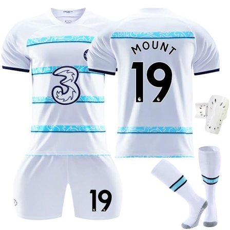 Chelsea F.C. bortedrakt 22-23 Kante fotballdrakt for barn Mount 19 med sokker+beskyttelse