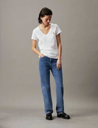 Calvin Klein Jeans Ck Embroidery Stretch V-Neck - White - M