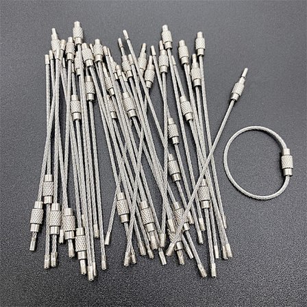 60 stk. nøgleringe i rustfrit stål med skruelås, wire, kabel, udendørs tilbehør