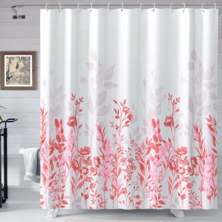 RU-Rosa och grå duschdraperi, akvarellblommor