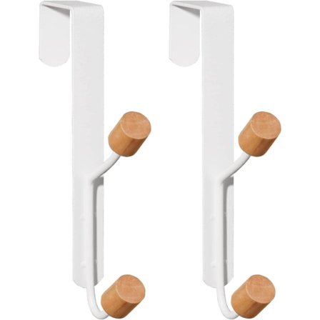 Over dørkroge, 2-pak robust metal over dør trækroge arrangør til ophængning, badeværelse soveværelsesdørhænger - hvid