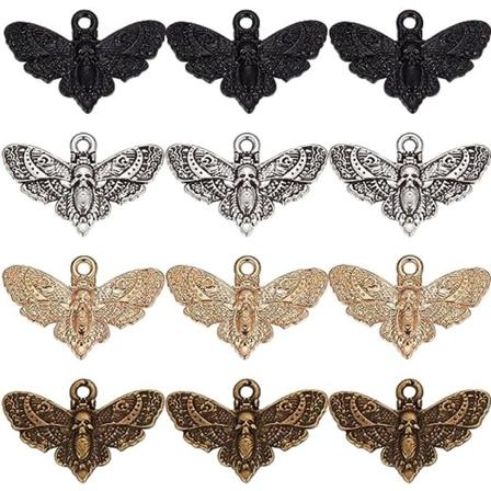 80 stk. Møllarme Gothic Style Små Bulk Sort Skelet Hoved Møllarme Insekt Charm Kit Halloween Butterfly Charms til Smykker