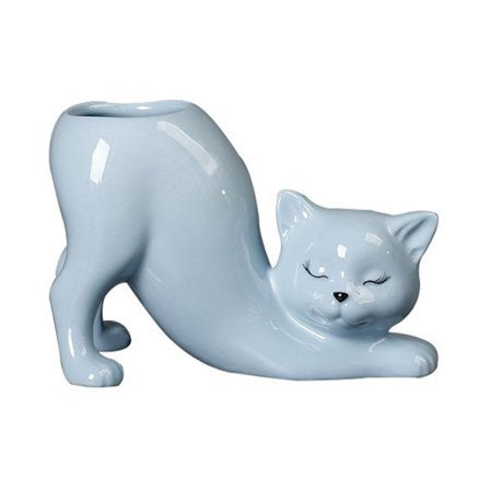 (Leikkivä kissa sininen) 1 kpl Luova söpö kissanhäntäpylväs kukkaruukku keraaminen mehikasvi kaktus kukkaruukku