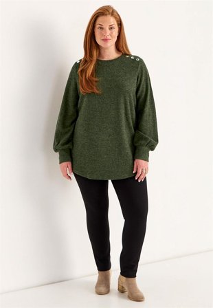 Cellbes of Sweden - Blød jerseytrøje med knapper Beata i grønmeleret til damer i størrelse 38/40