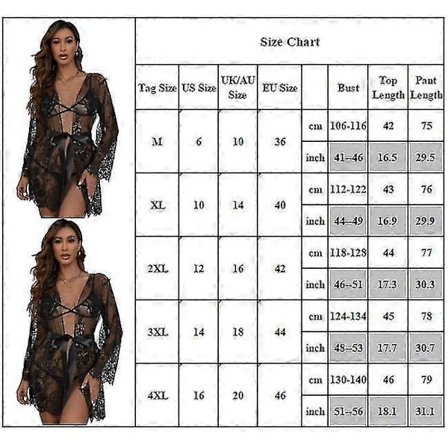 Kvinner Gjennomsiktig Blonder Kimono Kåpe Nattkjole Dressing Gown Sleepwear Wrap Dress Nightie Plus Size