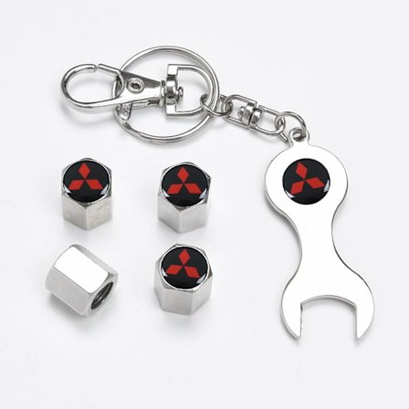 Bil Deksel Ventilhetter for mitsubishi med Logo på, 4stk Metall Bil Dekk Ventilhetter for mitsubishi Dekk, Anti-Korrosjon, medfølgende verktøy