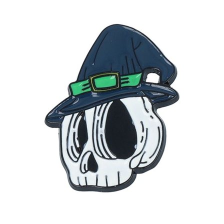Cap Pins - Vit Tillbehör - Cartoon Witch Skull Metal Enamel Pin @ Hatstore