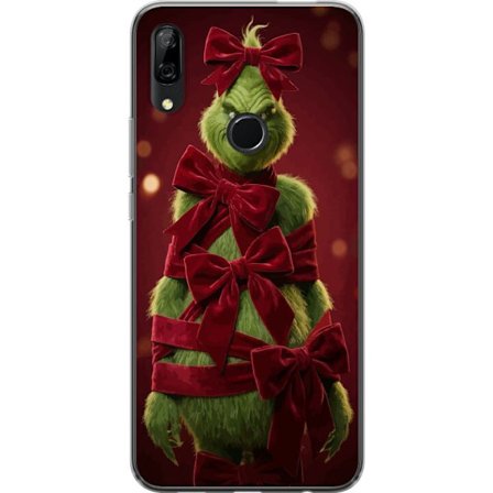 Yhteensopiva Puhelinkuori Huawei Huawei P Smart Z Grinchi-hahmo koristeltu punaisilla samettinauhoilla juhlavassa studiossa, leikkisällä ja humorist