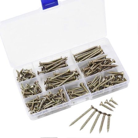 200 st Träskruvar Kit, Självgängande Rostfria Metallskruvar Sortiment med Plastlåda