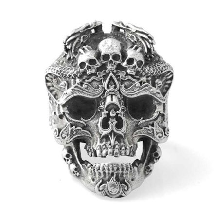 Stor tung ring med döskallar punk rock goth silver