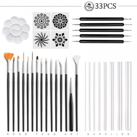33 stk Mandala Dotting Verktøysett for Maling Steiner, Maling Steiner Dot Kit, Mandala Stenciler, Akrylpinne, Punkt Drill Verktøy, Plus Stencil (stil 