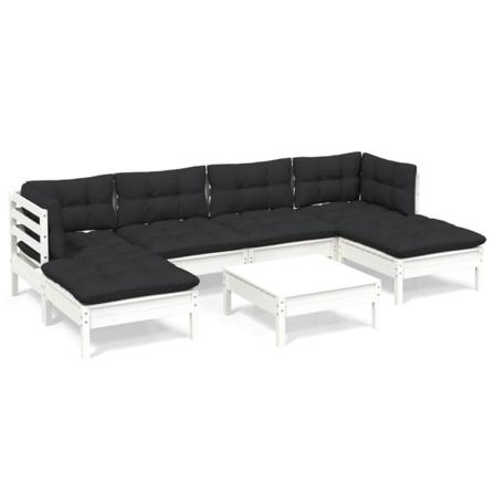 Vidaxl Loungegrupp Med Dynor 7 Delar Vit Massiv Furu Vit