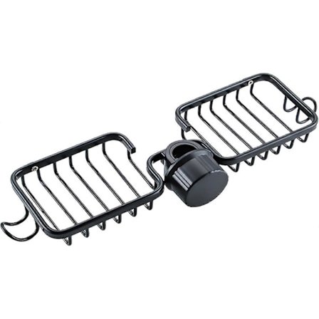 1 stk. dobbelt hoved rustfrit stål svampeholder til køkken- eller badeværelsesvaskarmatur (sort)