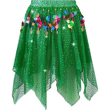 Kvinnors glittrande löparshorts asymmetriska lager kjolar stad kjolar löpning tutu, grön
