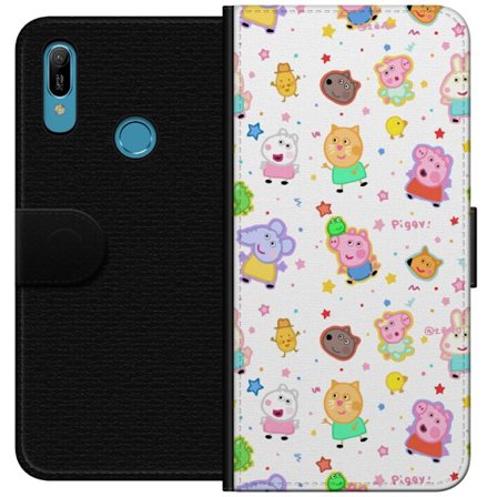 Kompatibel Tegnebogsetui til Huawei Y6 (2019) Farverige tegneserie dyrekarakterer i en legende stil med stjerner og prikker på en lys baggrund