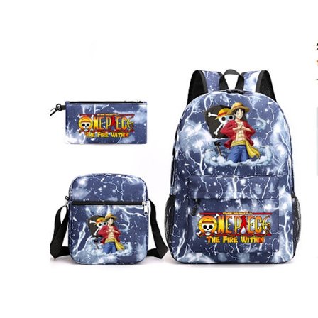 3 st/set One Piece Ryggsäck Anime Barn Skolväska 18 Tum