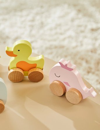 Barbo Toys Wooden Whale On Wheel - Pink - ONE SIZE
