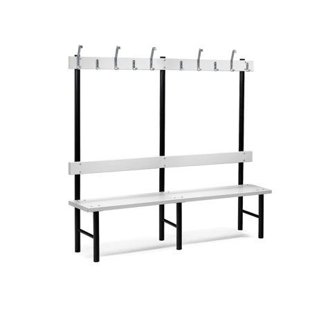 Enkel sittbänk, 12 krokar, 2000 mm, grå