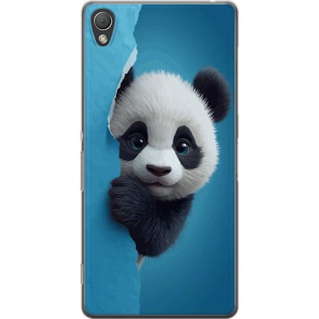 Kompatibelt Mobilskal till Sony Sony Xperia Z3 Söt panda som tittar fram genom papper i mjuk 3D-illustration