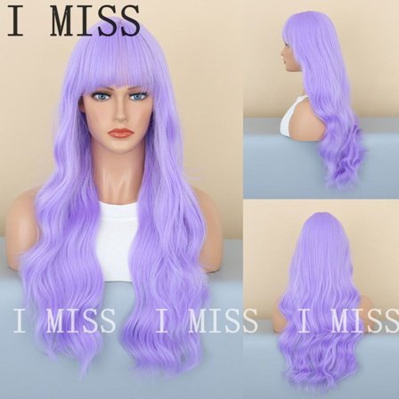 Fluffig naturlig syntetisk peruk i ljuslila med lugg