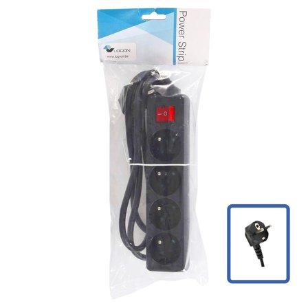 LOGON 4-WAY POWER STRIP: BLACK -