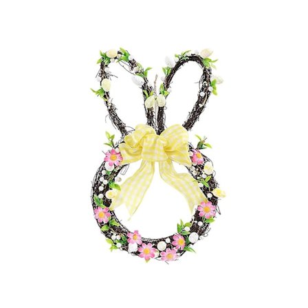 Vårfestkrans med blomster og kanin-design til dør