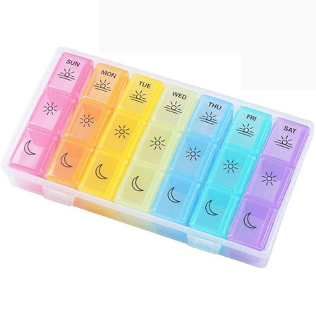 Ugentlig pilleæske, pilleæske 3 gange om dagen, 7 dage, store