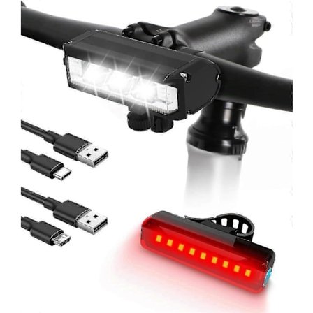 For- og baglygte til cykel, genopladeligt cykellygtesæt, kraftige LED-cykellygter til vej og mountainbike