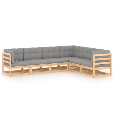 Vidaxl Loungegrupp Med Dynor 6 Delar Massiv Furu Grå