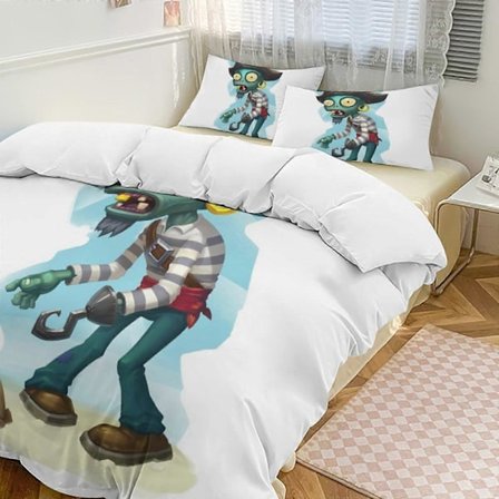 v1307 Plants Vs Zombies Täcke Set Tjockt Mjukt 3-delars Sängklädesset Året Runt Täcke med 2 Örngott för Vuxna Kvinnor Flickor Tonåringar Hemrum De