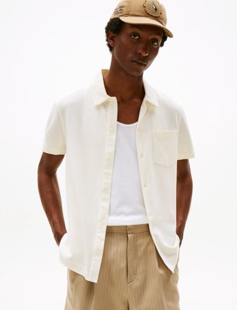 Tommy Hilfiger Open Knit Full Placket Reg Polo - Cream - XL