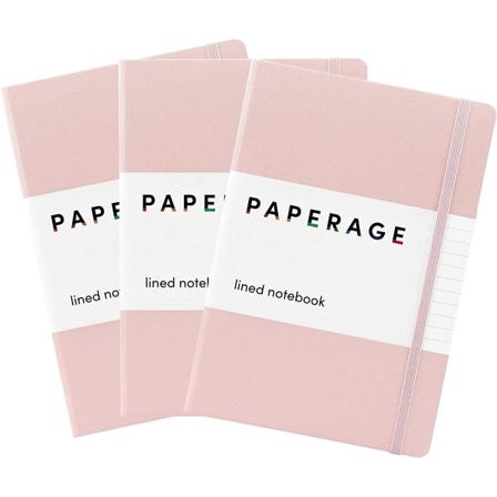 CDQ 3-pakning fôrede journalnotatbøker, rouge, hard cover, medium