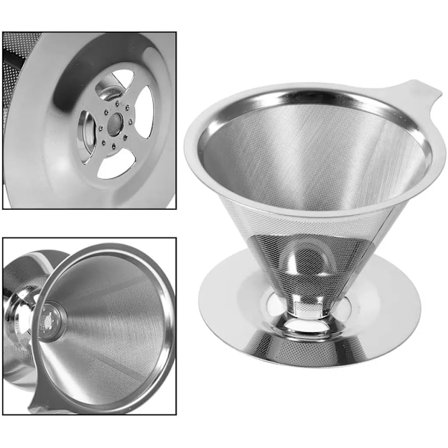 Permanent Kaffefilter i Rostfritt Stål, Återanvändbart Dubbelt Lager Mesh för 1-2 Koppar, Kaffefilterhållare