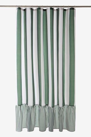 Jotex - Dusjforheng Med Volangen Skogsgrønn/hvit - ANDREA - Kjøp Dusjforheng hos Jotex