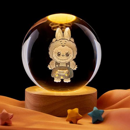3D Kristallkula Tecknad Kanin med LED Nattlampa Bas -ElF Julklapp, Heminredning