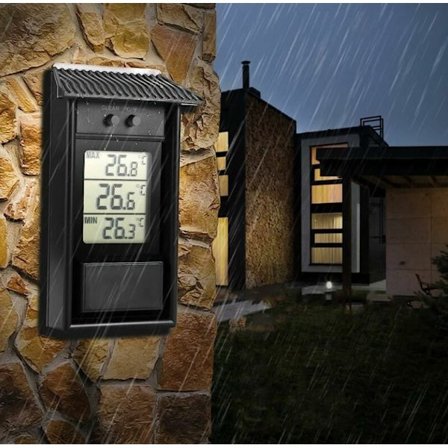 Svart digitalt drivhustermometer monitor, vanntett mini