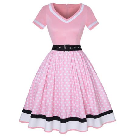 Dam Polka Dots Swing A-line Sundress V-hals Korta Mini Klänningar