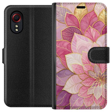 Kompatibelt Plånboksfodral till Samsung Samsung Galaxy Xcover 5 Rosa och lila blommönster med gyllene detaljer - Eleganta mandala-inspirerade motiv