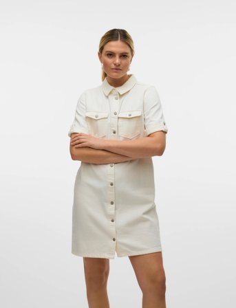 Vero Moda Vmjennie Ss Short Denim Dress Ga Noos - White - L