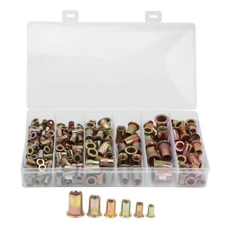 200PCS Nitarmutter Set, M4-M10 1/4-20 gängad insatsmutter skruvar låda pack